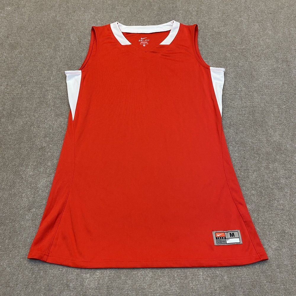 Nike Womens Dri Fit‎ Team Stock Jersey Medium Red White Tank Sports